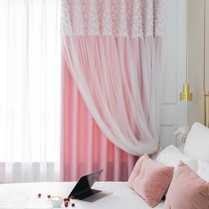 Tende Oscuranti + <span class=keywords><strong>Pizzo</strong></span> Innermor per Soggiorno, Doppio Strato Elegante Rosa con Piccole Margherite in <span class=keywords><strong>Pizzo</strong></span>, Tende per Camera da Letto Bambini e Donne - Product Image 2