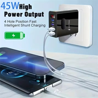 Nouveau chargeur mural numérique 45W avec affichage numérique, 5V 3.1A, 4 ports PD, 2PD QC3.0, charge rapide, adaptateur rapide pour iPhone Huawei