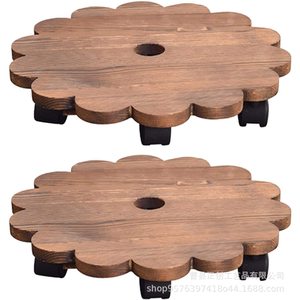 Wooden Plant Support <b>Rack</b> Round With Lockable Casters Standing Type For Home Storage <b>Shelves</b> - Product Image 2