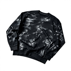 Sweat-shirt à col rond pour homme, noir, tie-dye, impression par sublimation, tissu French Terry, décontracté, pour l'automne, 100% polyester, tricoté, manches longues - Product Image 2