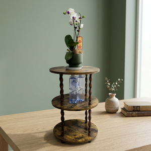 Rustic Antique Wooden Three-<b>Tier</b> Round Home Furniture Storage <b>Stand</b> for Living Room <b>Plant</b> Display and Decorative Use - Product Image 2