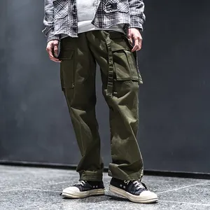 Pantalon cargo à jambes larges pour hommes, décontracté vintage hip-hop, tissu vert, baggy en coton, collection automne