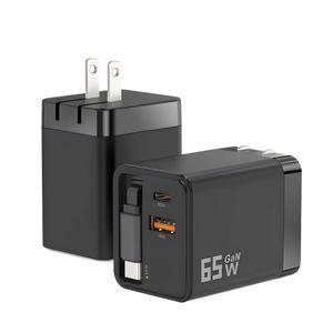 كتلة شاحن USB C سريعة 65 واط مع كابل USB قابل للسحب من النوع C وشاحن سفر ثنائي المنفذ PD سريع الشحن Schnellladegerat - Product Image 1
