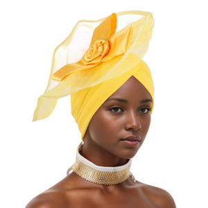Nuevo turbante elegante exagerado con cabeza de flor grande <span class=keywords><strong>para</strong></span> mujer, gorra de fiesta, hermosos accesorios <span class=keywords><strong>para</strong></span> el cabello de boda - Product Image 3