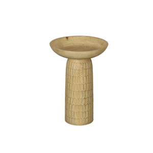 Table d'appoint ronde en bois de manguier massif Portable finition naturelle et conception de sculpture complexe pour salon chambre décor à la maison - Product Image 5