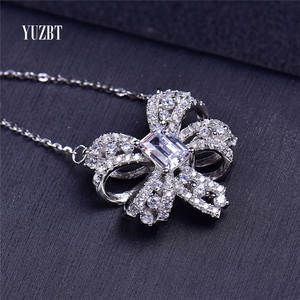 Collier pendentif en moissanite de forme nœud papillon, en argent 925, <span class=keywords><strong>original</strong></span>, total 1 carat, taille émeraude, testé, couleur D, bijoux en pierres précieuses - Product Image 4