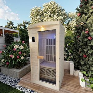 Sauna infrarouge à spectre complet en bois massif avec panneau de commande informatique, sauna infrarouge extérieur et utilisation intérieure pour 2 personnes - Product Image 3