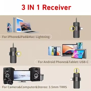 3-in-1 Wireless <b>Condenser</b> <b>Microphone</b> Kit 2 Mic Holders Handheld Stick Lapel Phone Camera for Studio Vlog Video Recording - Product Image 5
