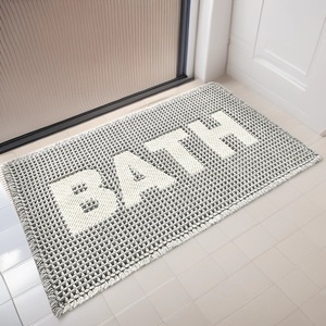 พรมเช็ดเท้าลายวาฟเฟิล กันลื่น ซึมซับน้ำ รูปทรงสี่เหลี่ยมผืนผ้า ทำจากเส้นใยโพลีเอสเตอร์ สำหรับห้องน้ำในบ้าน พร้อมดีไซน์ตัวอักษร BATH - Product Image 1
