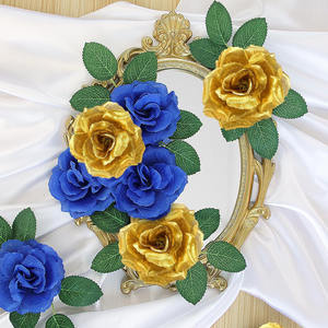 Têtes de fleurs artificielles en paillettes dorées lumineuses, roses artificielles sans tige pour décorations de mariage, artisanat DIY - Product Image 2