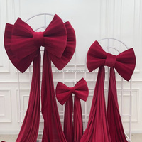 Décorations pour fêtes de mariage, tissu satiné brillant, nœud géant en velours rouge, bol rose pour Noël