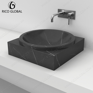 Évier de comptoir rond en céramique moderne, finition marbre noir, vasque durable pour la décoration de la salle de bain à domicile - Product Image 4
