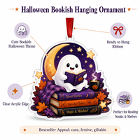 Meilleure vente d'Halloween : Ornement suspendu en acrylique découpé au laser UV, motif fantôme lisant, pour bibliothèque, coin lecture ou étagère, cadeau de fêtes