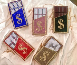 2025 Chocolade Usd Tassen Bling Steentjes Portemonnee Kristallen Clutch Tas Strass Diamant Beurs Geld Portemonnee Dollar Tas - Product Image 4
