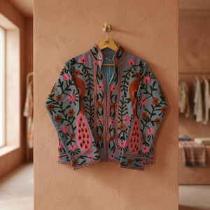 Velvet Knitted Breathable Embroidered Floral Boho Lightweight Blouson <b>Butterfly</b> Collar Full <b>Sleeve</b> Handmade Women's Winter - Product Image 3