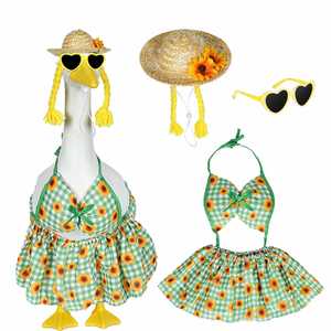 <b>Spring</b> Sunflower Porch Outfit 23 Inch Cement Goose Clothes Dress and Hat Costume Set for Summer Lawn Garden Yard <b>Decor</b> - Product Image 1