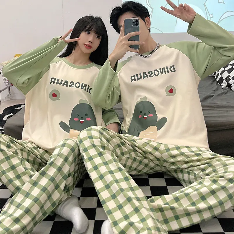 Wholesale Couple Night Wear Men's Cotton Home Wear Two Piece Set Women's Sleepwear Pajamas Set