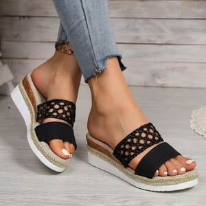 Nouveauté 2025 Sandales <span class=keywords><strong>compensées</strong></span> pour femmes avec bride tressée ajourée et semelle plateforme, chaussures d'été décontractées - Product Image 1