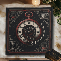 Tissu de lecture de cartes de tarot en velours |   Tapis de divination au design d'une horloge vintage pour le tarot, l'oracle et les rituels spirituels