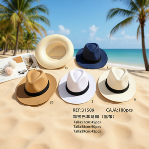 Panama <b>Hat</b> Black Belt 57 58 59 Cm Straw Fedora <b>Hat</b> For Men <b>Women</b> Summer Outdoor Wear - Product Image 3