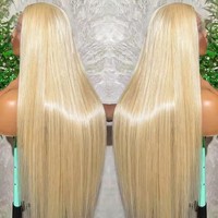 Perruque frontale brésilienne en cheveux humains vierges bruts, alignés sur les cuticules, blond 613, avec dentelle transparente et cheveux de bébé, pour femmes noires