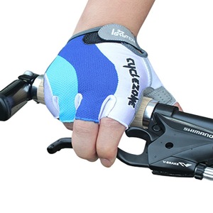 Gants de cyclisme Cyclozone demi-doigts bleus et blancs en polyester et coton avec fermeture auto-agrippante, équipement d'été unisexe pour le cyclisme - Product Image 4