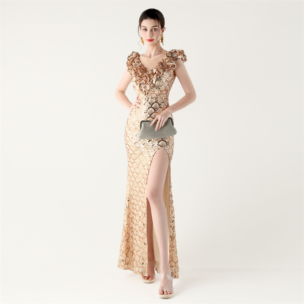 Stylish Fish Cut Evening Dresses - V-Neck Floor-Length Stylish Fish Cut Evening Dresses - V-Neck Floor-Length