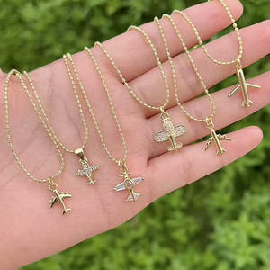 NZ1545 elegante placcato in oro 18k CZ placcato aereo Jet charm ciondolo collana a catena, assistente di volo regalo gioielli pilota - Product Image 2