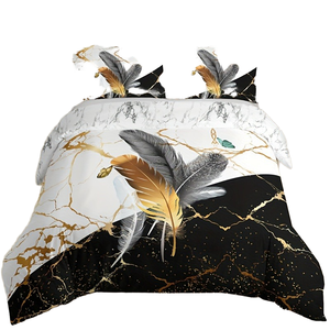 Parure <span class=keywords><strong>de</strong></span> lit 3 pièces moderne en polyester imprimé motif marbre et plumes, 300 fils, résistante à la décoloration, housse <span class=keywords><strong>de</strong></span> <span class=keywords><strong>couette</strong></span> et taies d'oreiller - Product Image 2