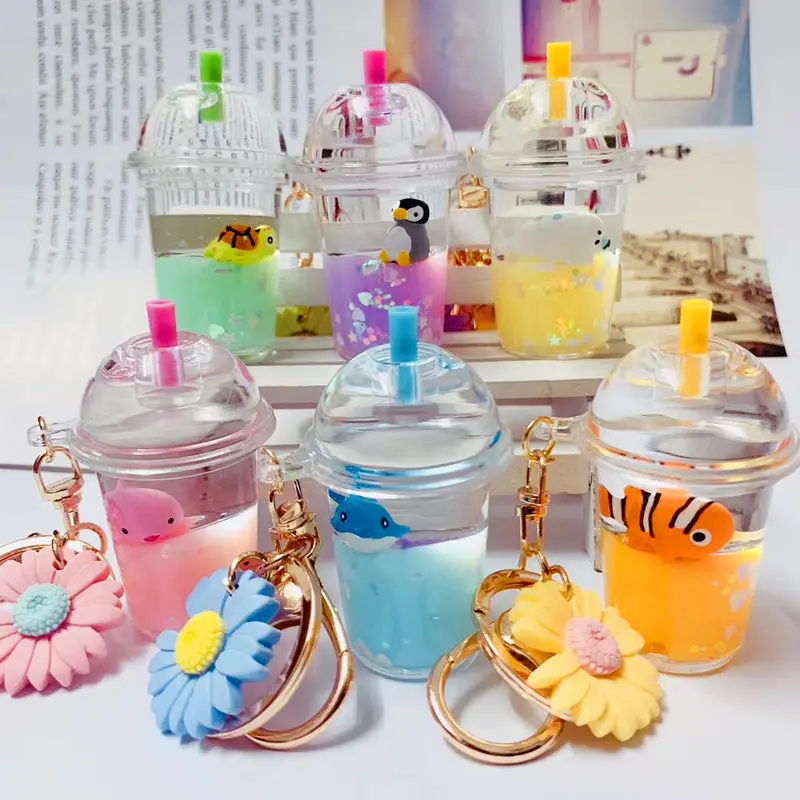Porte-clés tasse à lait en acrylique fleur pour fille, bijou tendance flottant pour le thé au lait, 2020