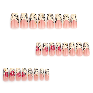 24 <span class=keywords><strong>Uñas</strong></span> Postizas <span class=keywords><strong>Acrílicas</strong></span> Cuadradas <span class=keywords><strong>con</strong></span> Diseño de Leopardo Francés, Purpurina, Pedrería y <span class=keywords><strong>Flores</strong></span> <span class=keywords><strong>Rojas</strong></span>, <span class=keywords><strong>Uñas</strong></span> Artificiales, <span class=keywords><strong>Uñas</strong></span> Falsas 3543 - Product Image 2
