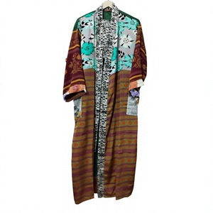 Bata Larga de Seda con Estampado Floral para Mujer, Manga Larga, Ropa de Dormir Térmica, Suave y Cómoda para Otoño - Product Image 1