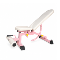 Banc de musculation réglable FitFirst rose, multi-positions, inclinable, avec extension pour les jambes et curl