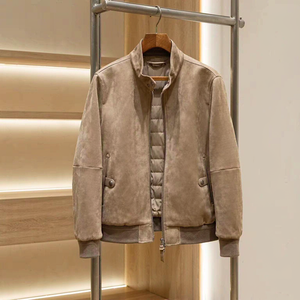 LEDUO Custom Logo Fashion Style Premium-quality Suede Jacket Soft <strong>Long</strong> Sleeve Streetwear Turn-down Collar Nubuck <strong>Coat</strong> for <strong>Men</strong> - Product Image 2