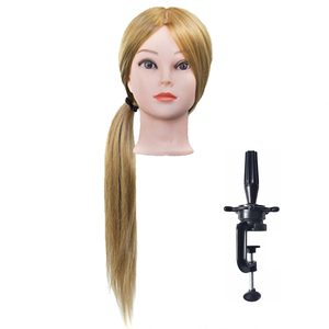 Cabeza de entrenamiento sintética larga de Color dorado para trenzado de corte de pelo y peluquería con abrazadera de mesa cabeza de maniquí - Product Image 1