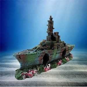 Modelo de Barco de Vela Submarino de Resina Ecológica Fenipate (290-350 mm de Largo), Forma Irregular, Accesorios <span class=keywords><strong>para</strong></span> Acuarios - Product Image 5