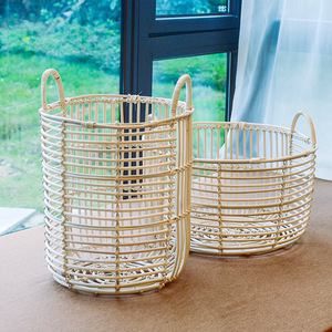 Cesta redonda de mimbre de ratán para la ropa sucia, cesta de almacenamiento de ropa sucia tejida de gran capacidad - Product Image 3