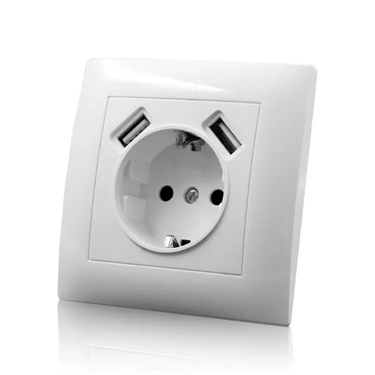 ISO Certificated Home EU Standard 2 Pin Schuko Wall Socket USB Outlet