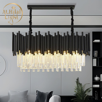 Luxe Creative Villa Restaurant K9 Lustre En Cristal Rectangulaire Post Moderne LED Noir Or Hôtel Projet Pendentif Lumière