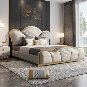Camaคู่รักup-holsteredเตียงขนาดคิงไซส์เฟอร์นิเจอร์ห้องนอนหรูหรากรอบเตียงไม้bettบ้านCama Queen Lit Complet Furniture