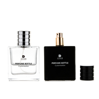 Flacon de parfum carré en verre avec capuchon pulvérisateur plat, 30 ml, 50 ml, 100 ml, flacon de parfum transparent pour cadeau et rendez-vous