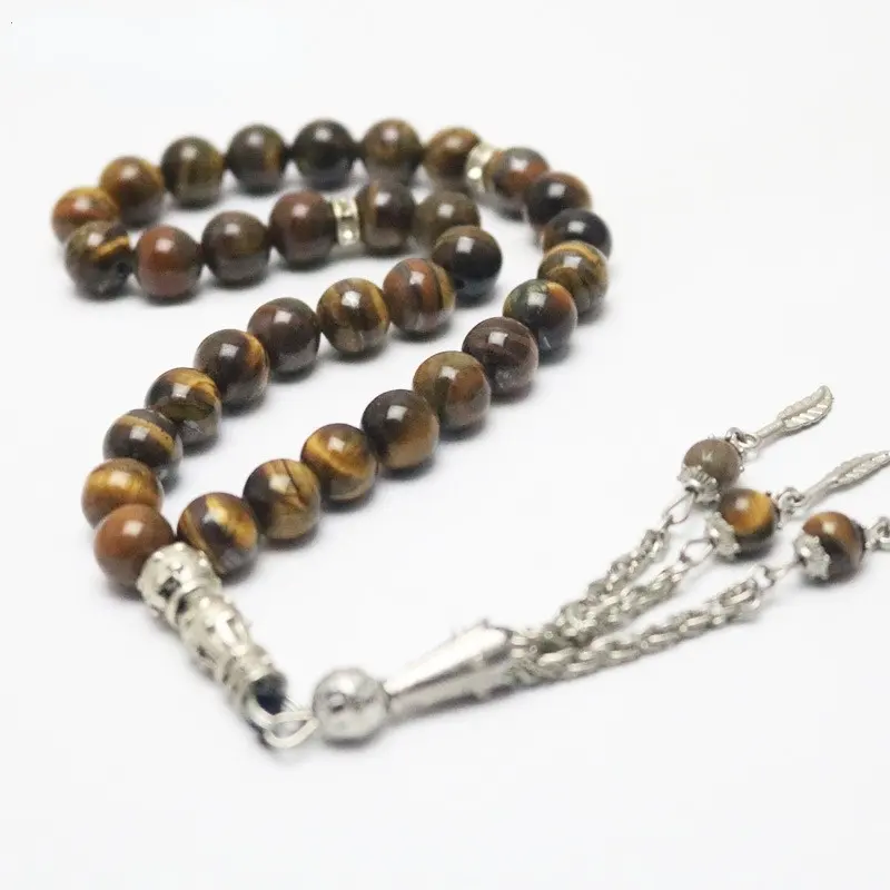 Grosir batu permata alami tasbeh doa beads batu mata harimau 33 99 manik-manik Islami Muslim hadiah agama kalung gelang