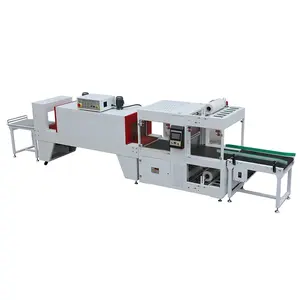 auto PE film sleeve web type sealing and straight feeding shrinking machine for Logistic Packaging Lines carton card boards