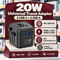 Adaptor Perjalanan Universal Mini 20W PD Pengisian Cepat dengan 2 USB + 2 Tipe C untuk Perjalanan Internasional AS, Inggris, Uni Eropa, Australia, dan Seluruh Dunia