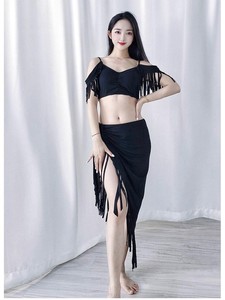 Drawstring Wrap Fringed Split Skirt <strong>Women</strong> Belly Dance Salsa Tango Cha Cha Training <strong>Outfit</strong> <strong>Rave</strong> Club Carnival Costume - Product Image 5
