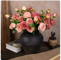 Susunan Bunga Palsu (Plastik) Warna Pink Realistis dengan Mawar, Phalaenopsis & Hydrangea - Dekorasi Rumah Elegan untuk Pernikahan