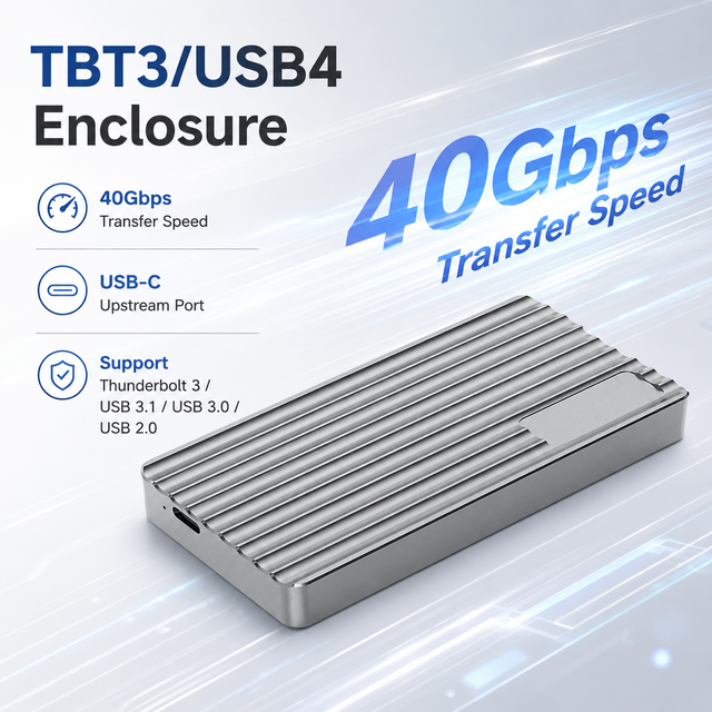 Aluminum M.2 NVMe SSD Enclosure USB-C TBT3/USB4 40Gbps PCIe Gen4x4 Heatsink Design Portable External Case with 8TB Support