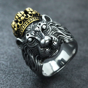 Anel de Aço Inoxidável Masculino Estilo Punk Domineering com Coroa de Leão Rei, Vintage Europeu e Americano, Moda Punk Animal - Product Image 1