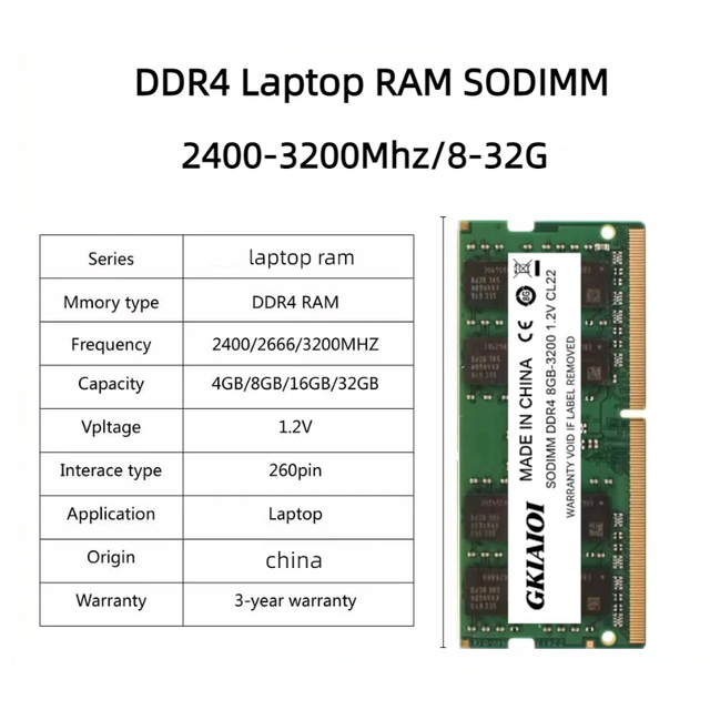 Laptop DDR4 4GB 8GB 16GB 32GB RAM Memory 2400mhz 2666mhz 3200mhz Memoria 260-pin SODIMM RAM Stick