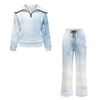 Ensemble assorti de Noël personnalisé OEM pour femme : sweat-shirt à col à revers et demi-zip, pantalon large – Collection Hiver